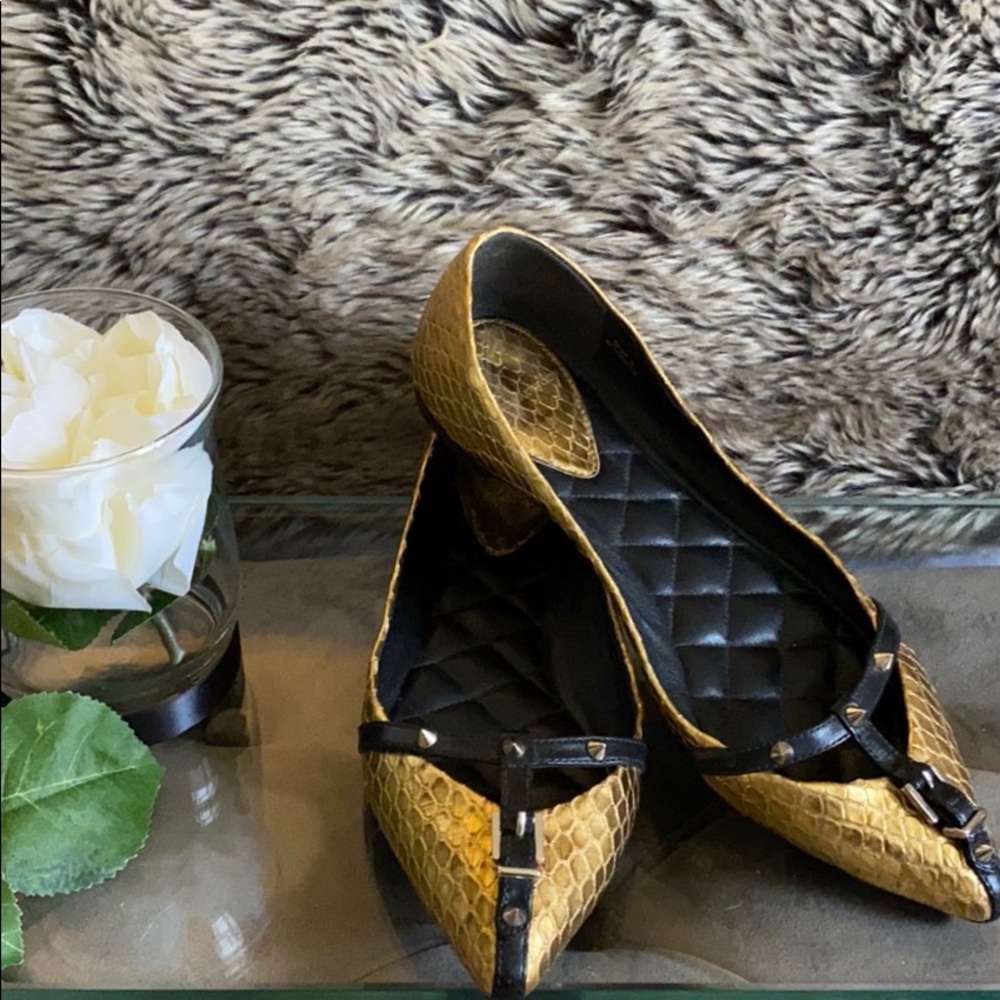 Brian Atwood B Vendetta Studded Gold Flats